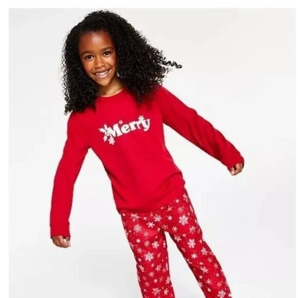 Family Pajamas Matching Kids Merry Snowflake Mix It holiday L(10-12)